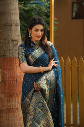 Luxuriant Bandhej Kanjivaram Navy Blue Color Silk Saree